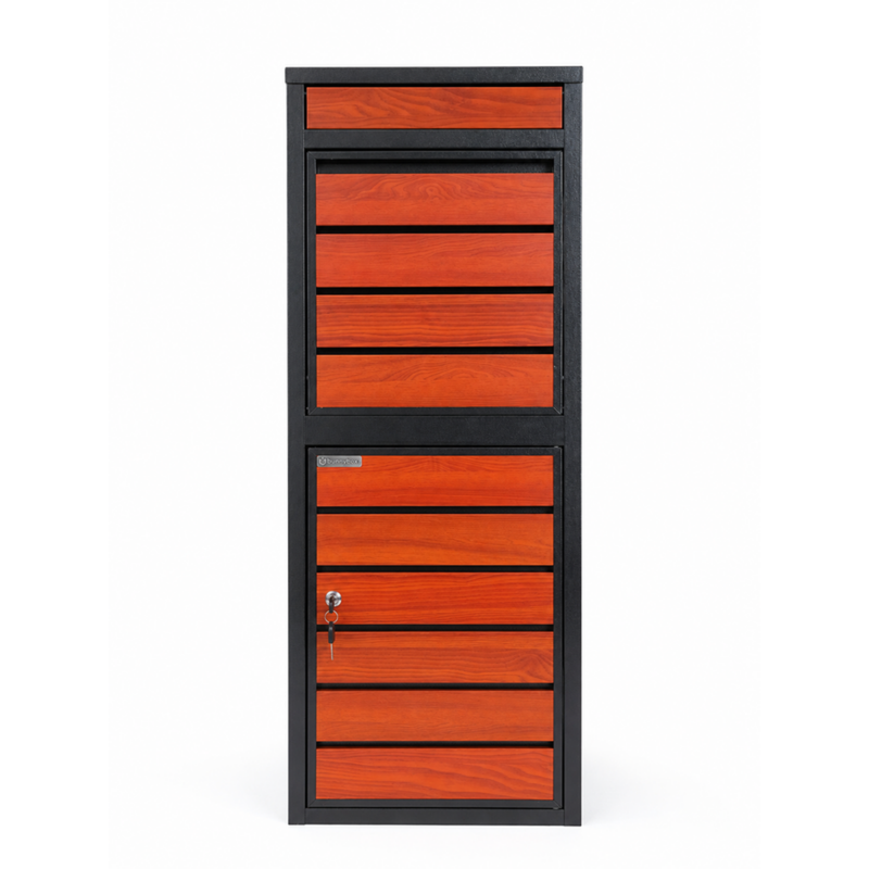 BunnyBox Style pakketbrievenbus in zwart met donker teak