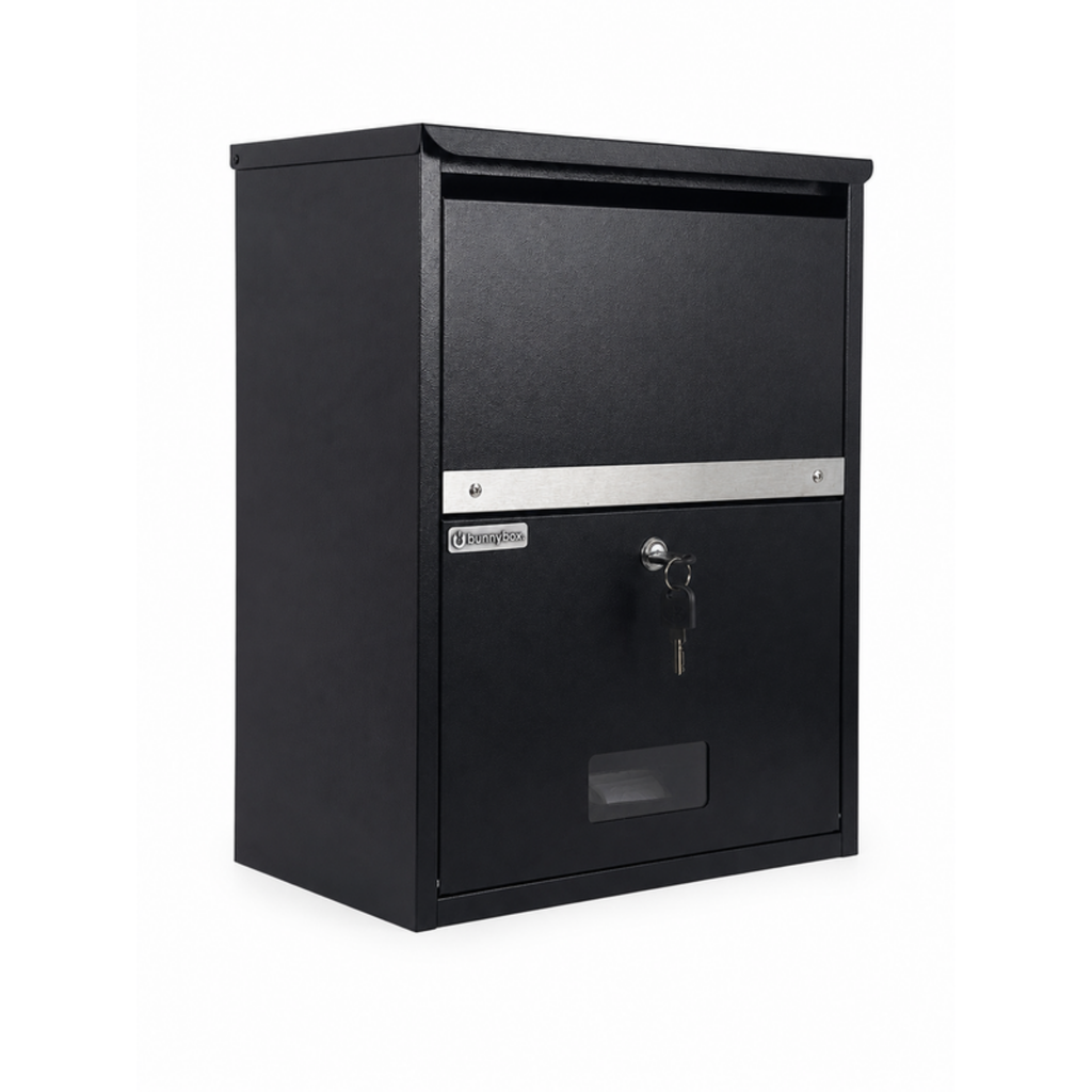 BunnyBox Compact wandmodel in zwart met gesloten klep en sleutelslot