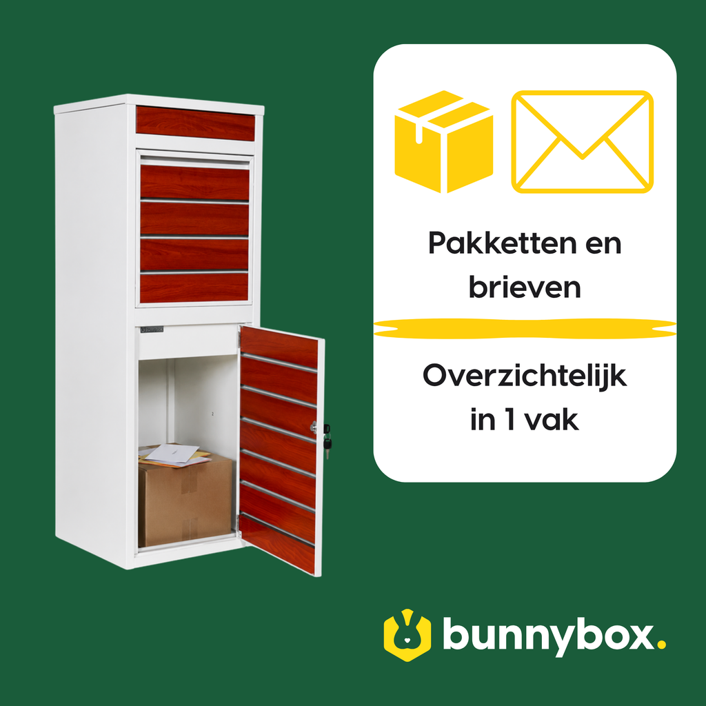 Pakketten en brieven overzichtelijk in 1 vak in de witte BunnyBox Style