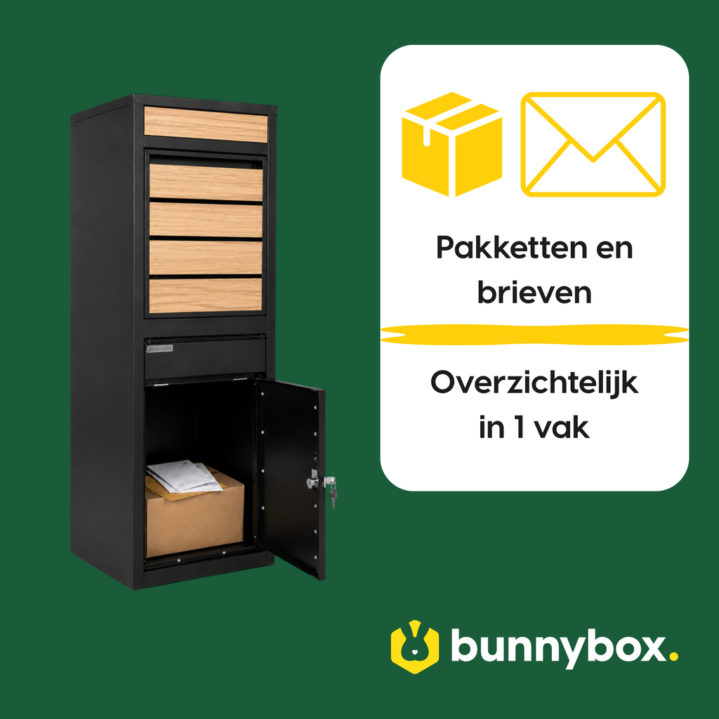 Pakketten en brieven overzichtelijk in 1 vak in de BunnyBox Style met eiken