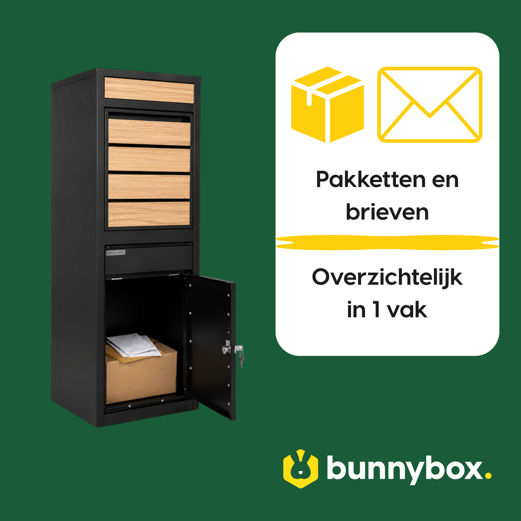 Pakketten en brieven overzichtelijk in 1 vak in de BunnyBox Style met eiken
