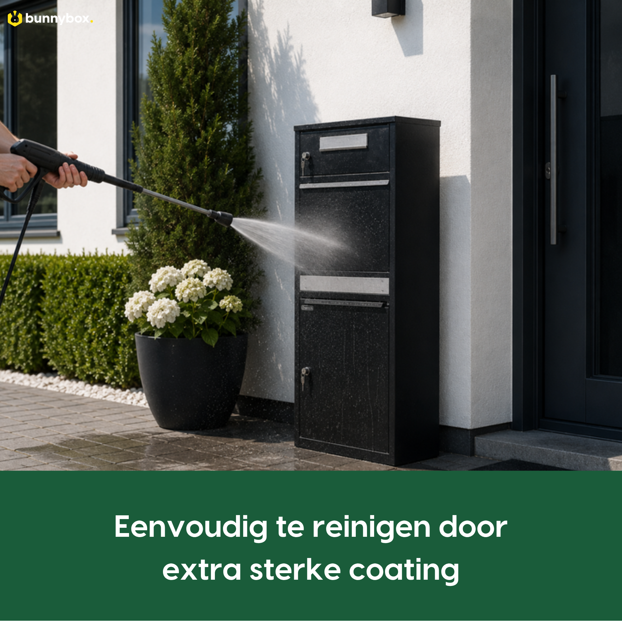 De BunnyBox Plus wordt schoongespoten dankzij de extra sterke coating