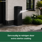 De zwarte BunnyBox Home wordt schoongespoten dankzij de extra sterke coating
