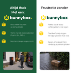 Altijd thuis met een BunnyBox Home met teak klep tegenover de frustratie zonder