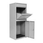 Grijze BunnyBox Home met open klep en open uitneemdeur, het vak is leeg
