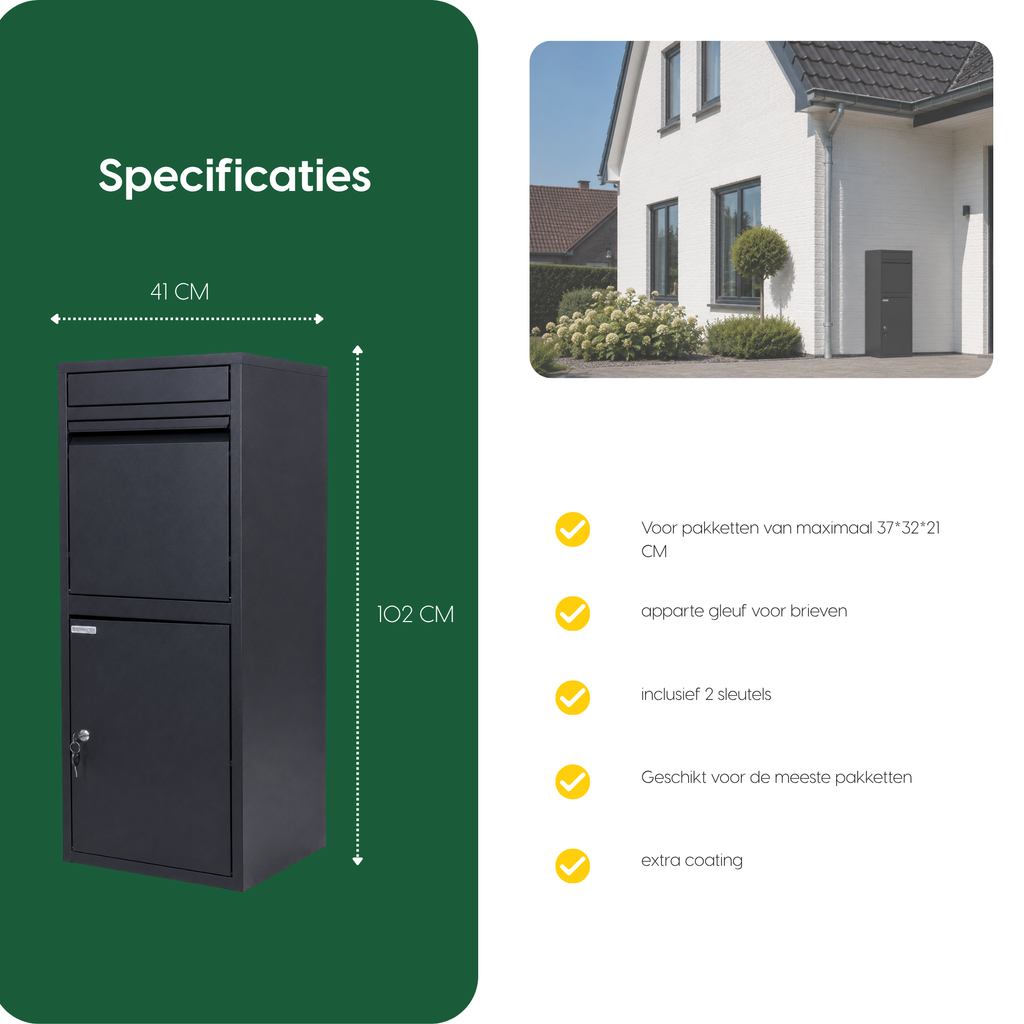 Specificaties BunnyBox Home in zwart: 41 cm breed en 102 cm hoog