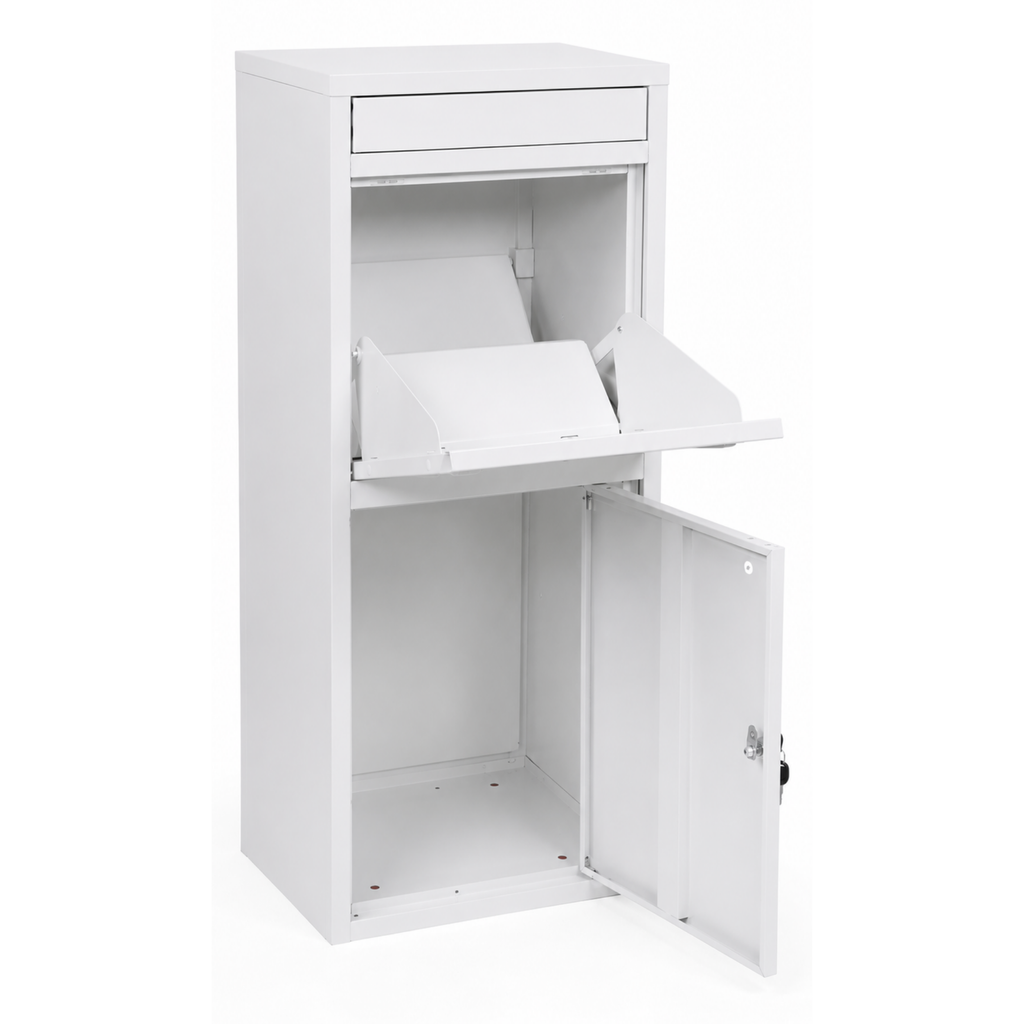 Witte BunnyBox Home met open klep en open uitneemdeur