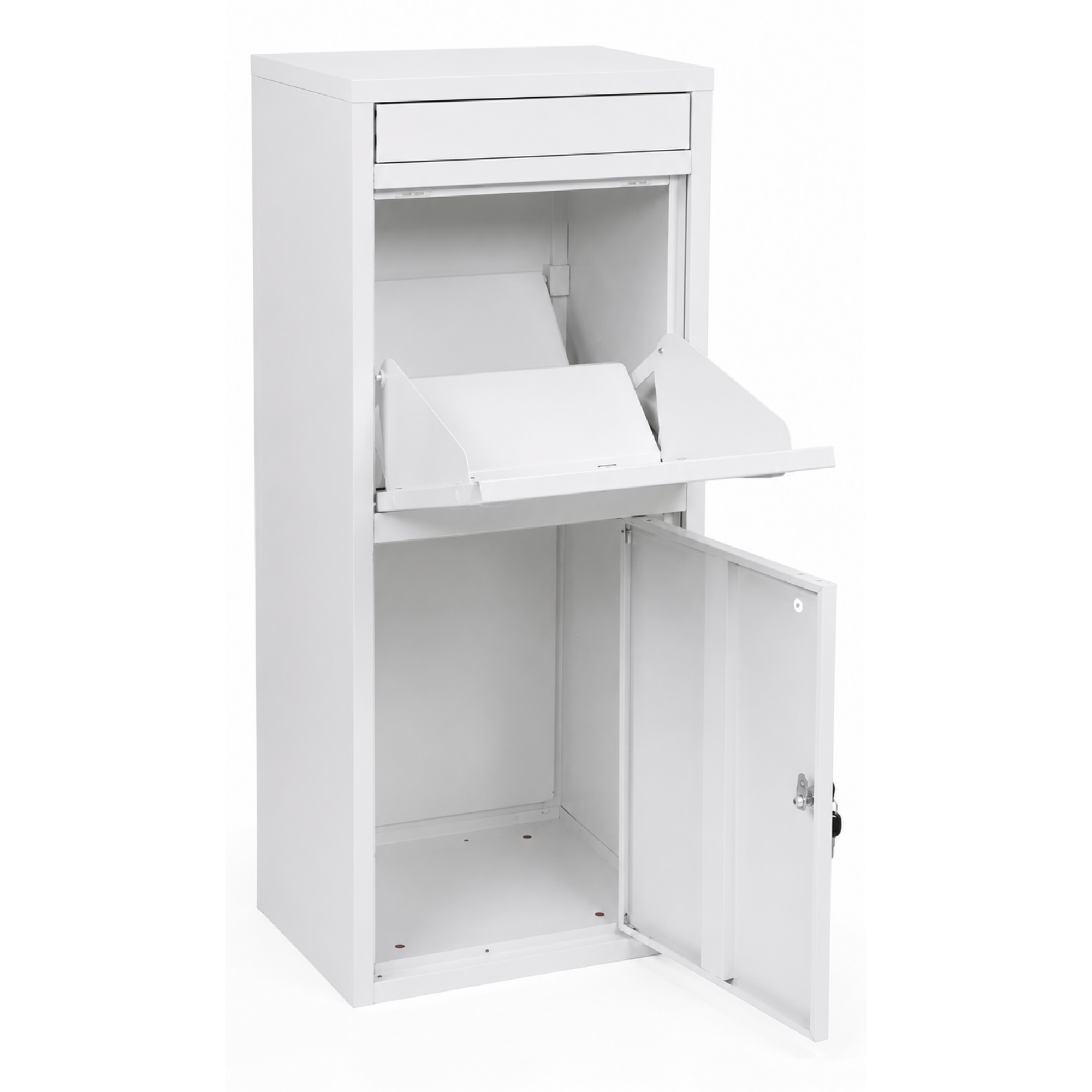 Witte BunnyBox Home met open klep en open uitneemdeur