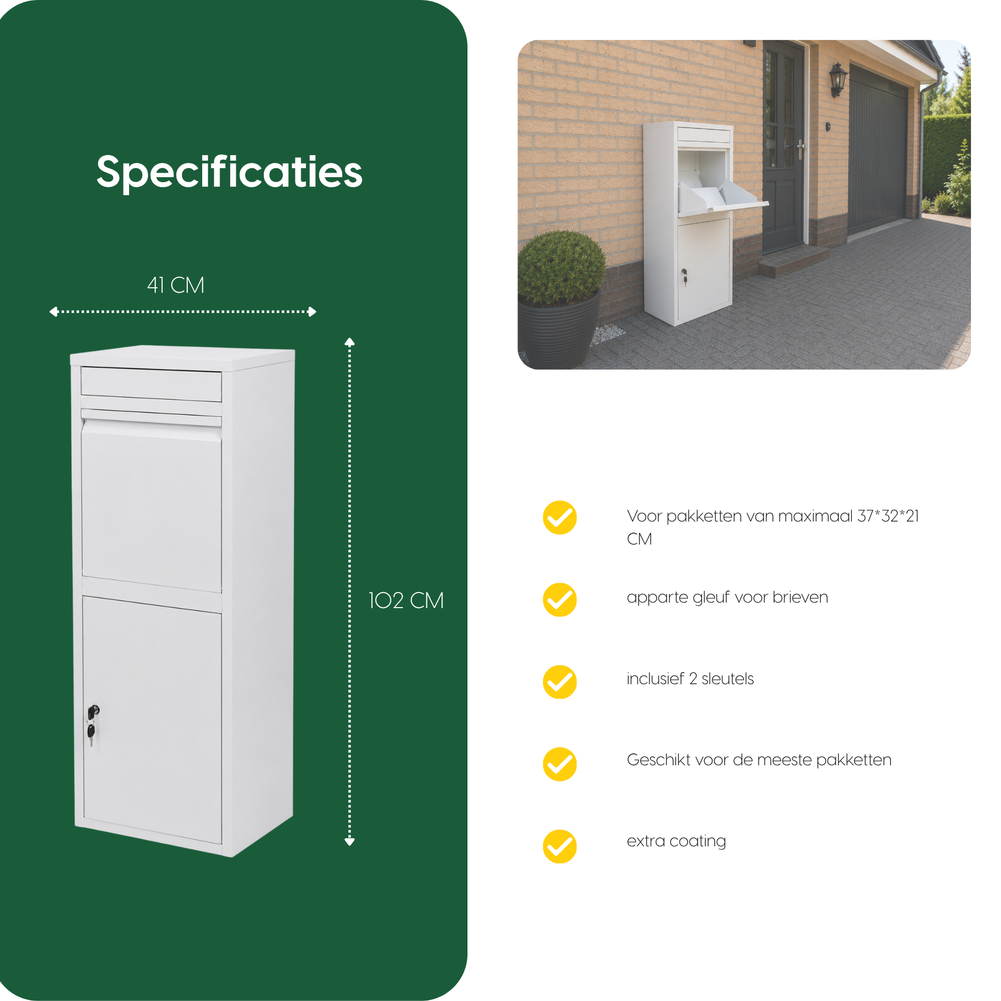 Specificaties BunnyBox Home in wit: 41 cm breed en 102 cm hoog