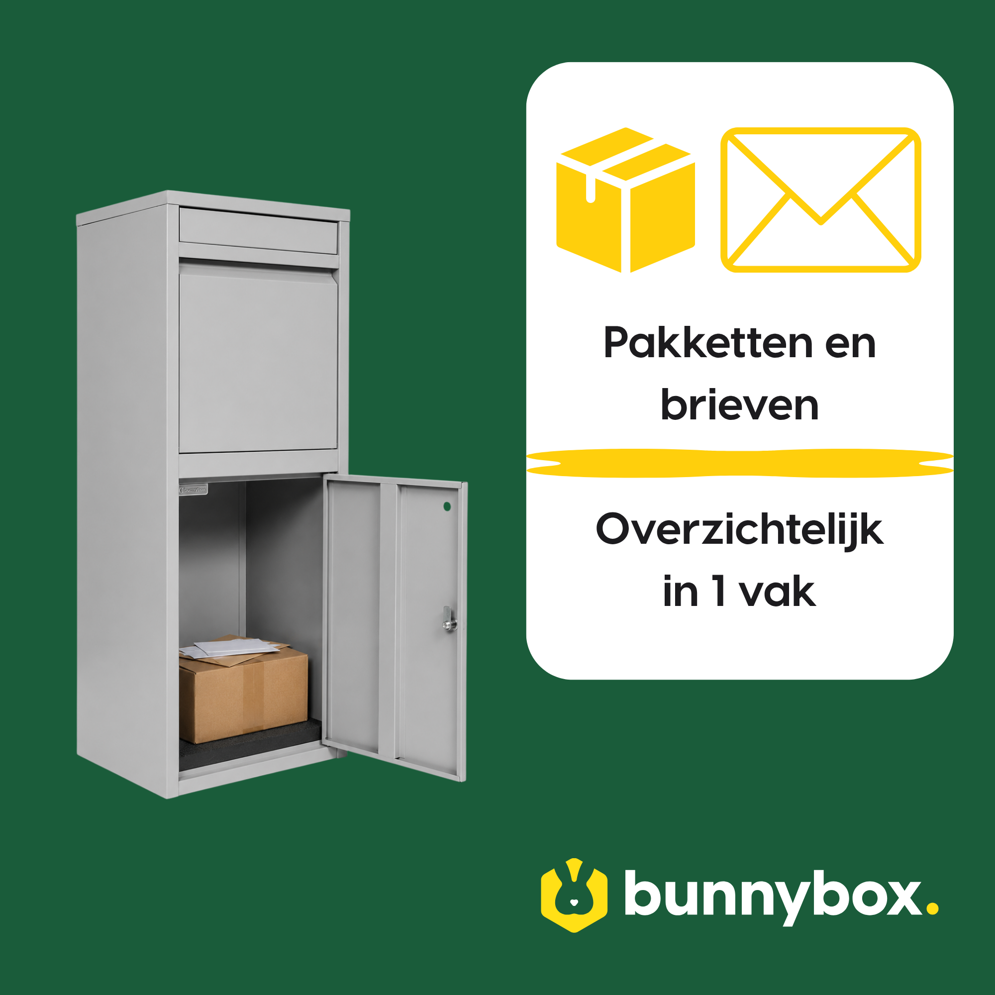 Pakketten en brieven overzichtelijk in 1 vak in de grijze BunnyBox Home